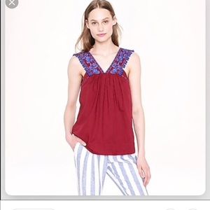 Jcrew embroidered Top with Pom Pom detail